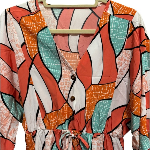 Romper / short jumpsuit - coral / teal / white - NWOT - size M - Picture 5 of 7